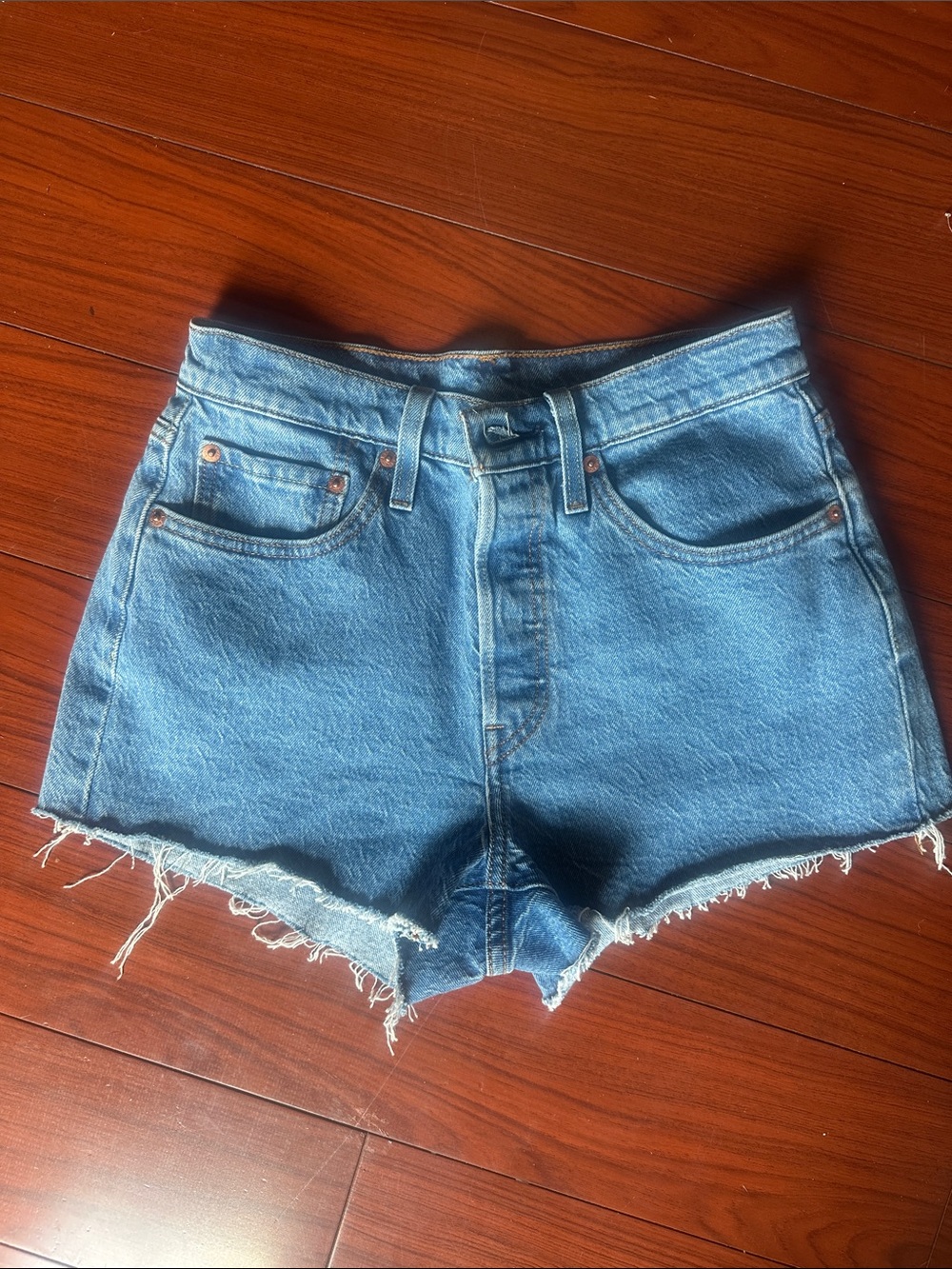 Levi's Light Blue Frayed Hem Denim Cutoff Shorts